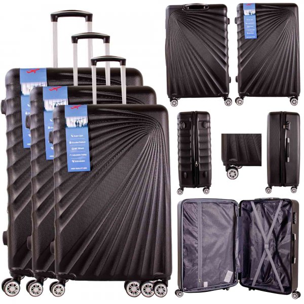 T-HC-13 BLACK SET OF 3 TRAVEL TROLLEY SUITCASE