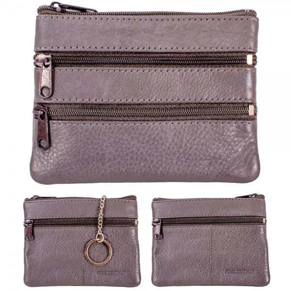 0997 GREY GRAINED C.NAPPA PURSE W/2 FRONT & BACK ZIP