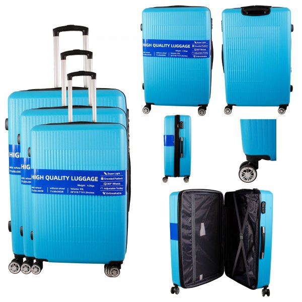 T-HC-30 LIGHT BLUE SET OF 3 TRAVEL TROLLEY SUITCASE