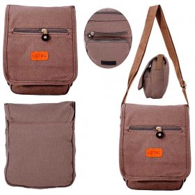 LL-255 CHOCOLATE CANVAS X-BODY SHOULDER BAG W/4 ZIPS