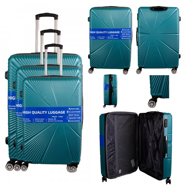 T-HC-29 GREEN SET OF 3 TRAVEL TROLLEY SUITCASE