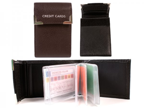 7311 DARK BROWN Grained PU 20 Leaf C.Card Case with Flap