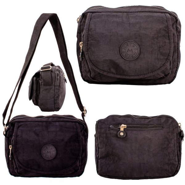 LL-248 BLACK X-BODY 4 ZIP SHOULDER BAG