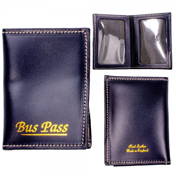 NAVY LEATHER BUS PASS HOLDER