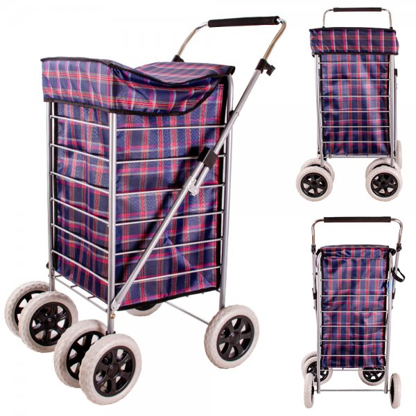 ST-SIX-01 NAVY/RED CHECK 6-WHEEL SHOPPING TROLLEY