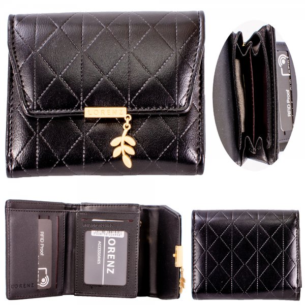 7257 BLACK SMALL QUILTED EFFECT PU RFID PURSE W/MULTIPLE C.SLOTS