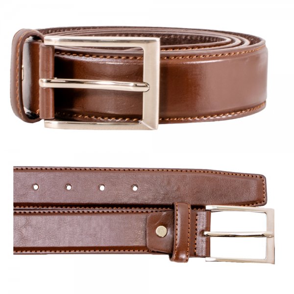 2736 BROWN 1.25'' XL SHINNY LEATHER GRAIN BELT W/SILVR BUCKLE