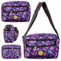 LL-157A NAVY PINK FLOWER 4 ZIP SHOULDER BAG