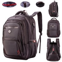 2657 BLK/BLACK 19'' PINSTRIPE POLYESTER BACKPACK W/PU PATTERN