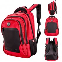 2654 RED/BLACK 16'' PINSTRIPE POLYESTER BACKPACK W/PU PATTERN