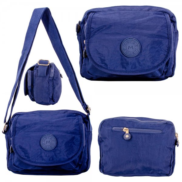 LL-248 NAVY X-BODY 4 ZIP SHOULDER BAG