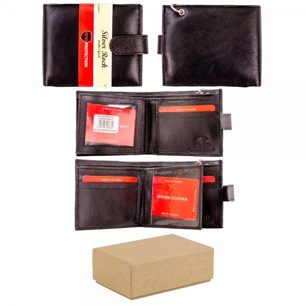 CW5 BLACK RFID LEATHER WALLET WITH CHAIN BOX OF 12