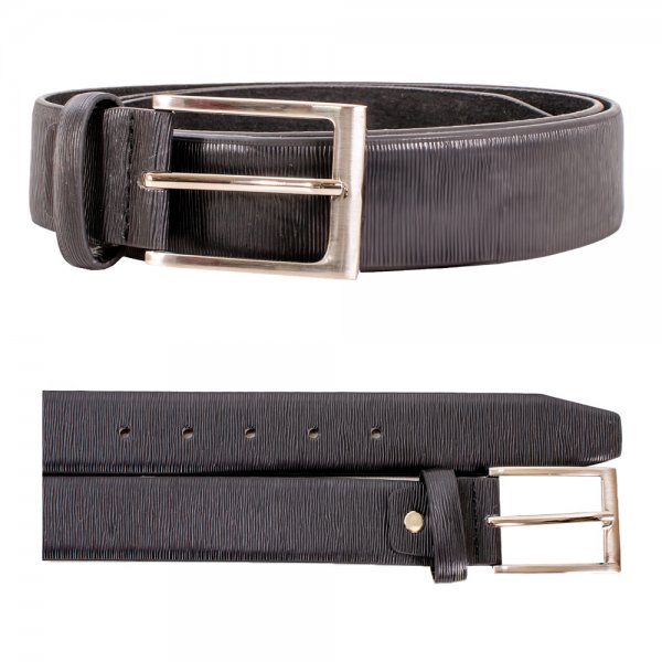 2735 BLACK 1.25'' LARGE WOOD EMBOSSED W/SILVER BUCKLE BELT