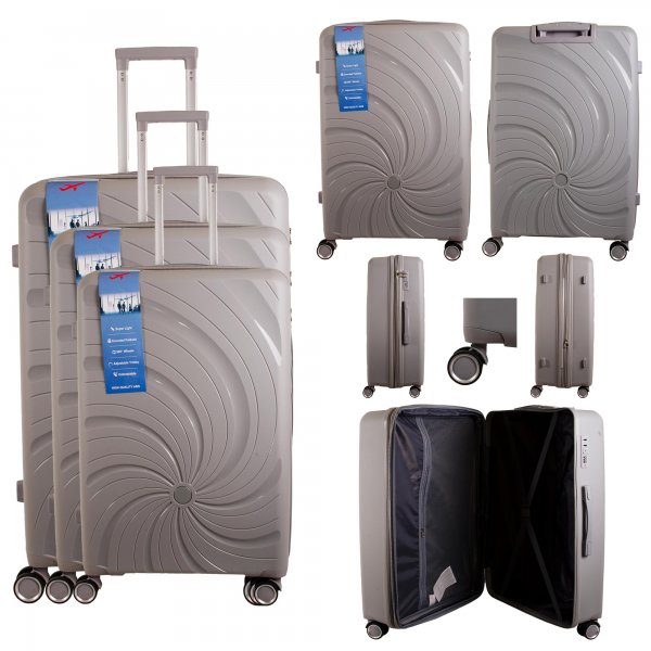 T-HC-PP04 SILVER SET OF 3 TRAVEL TROLLEY SUITCASE