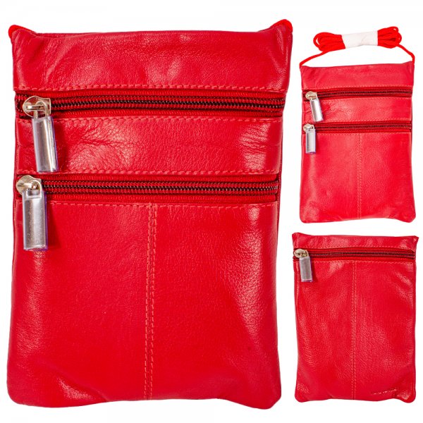 0492 RED GOAT NAPPA TRIPPLE ZIP NECK PURSE X-BODY BAG