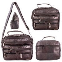 1450 BLACK LEATHER GENTS SHOULDER BAG W/7 ZIPS TOP HANDLE