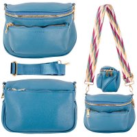 7268 TEAL LEATHER GRN PU X-BODY WAIST BAG W/INTERCHANGABLE STRAP