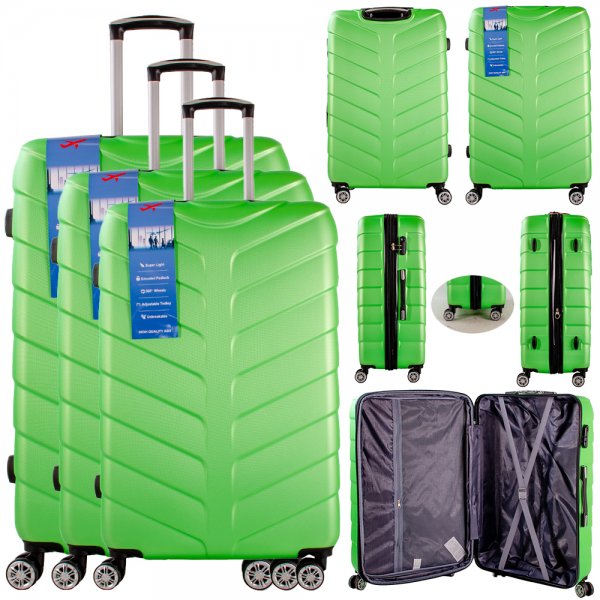 T-HC-25 LIME GREEN SET OF 3 TRAVEL TROLLEY SUITCASE