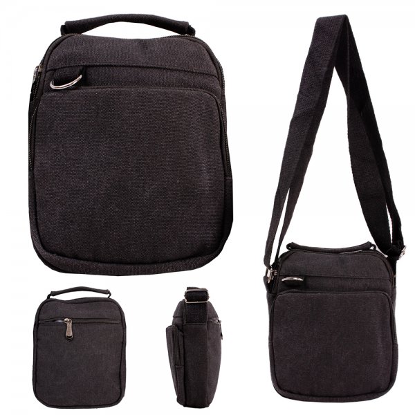 2561 BLACK CANVAS 3 ZIPS X-BODY BAG WITH ADJUSTABLE STRAP