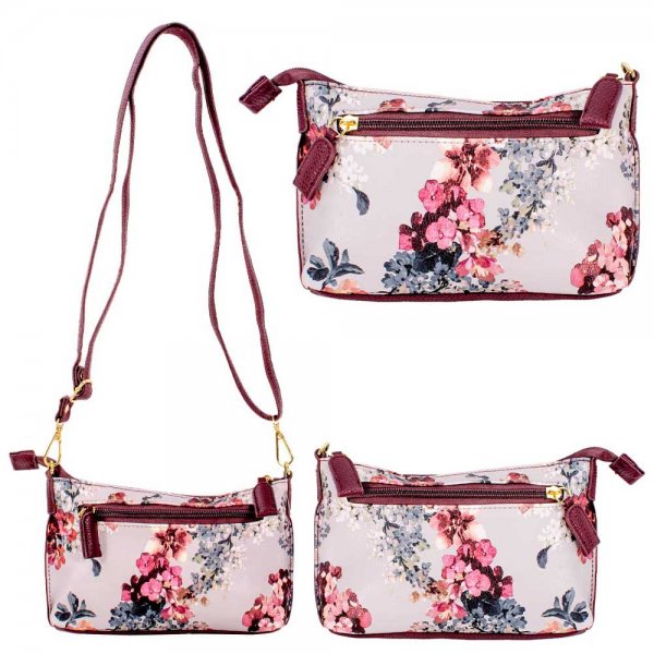 5716 GREY FLORAL PU X-BODY BAG W/3 ZIP