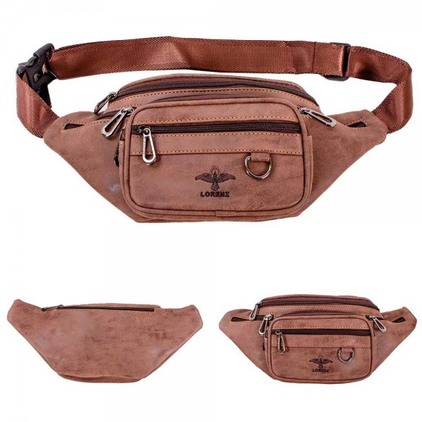 6897 DARK BROWN PREMIUM TWO-TONE PU BUMBAG W/6 ZIPS