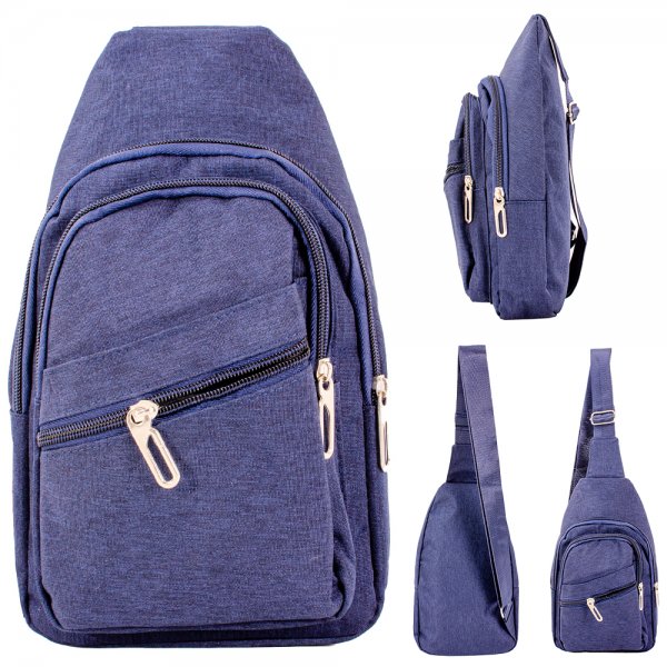 LL-207 NAVY X-BODY 3 ZIP SHOULDER BAG