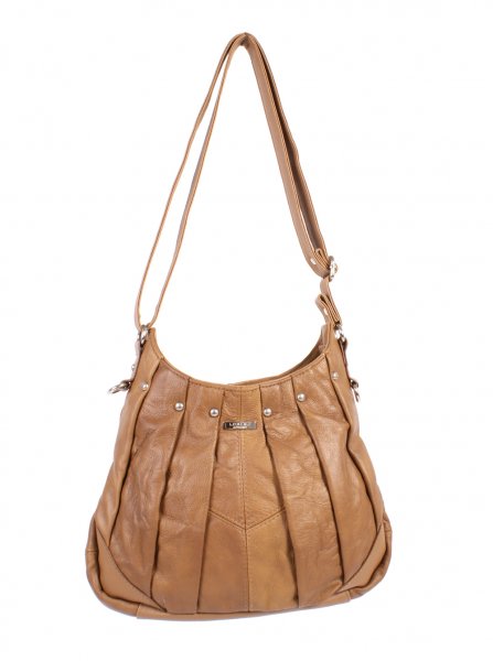 3731 TAN ORIGINAL Top Zip C.Hide Bag, Pleated and Stud Detail