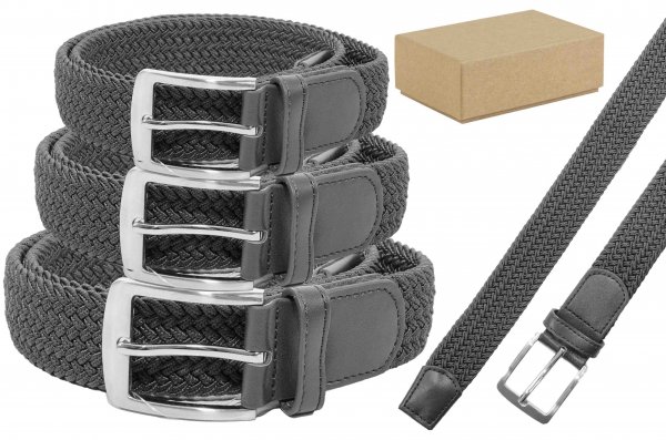 2796 GREY BOX OF 12 UNISEX STRETCHY CASUAL BELTS (S/M M/L L/XL)