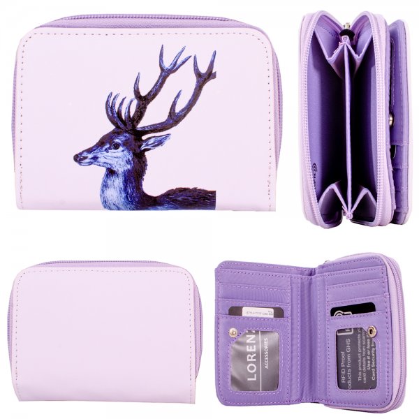 7110 LILAC DEER MEDIUM PU RFID PURSE W/MULTIPLE CARD SLOTS