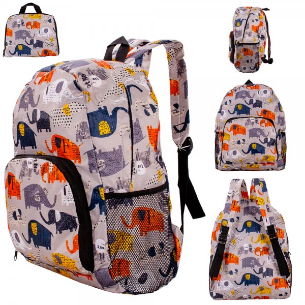 LL-98 GREY ELEPHANT ART FOLDABLE BACKPACK