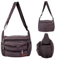 LL-237 BLACK CANVAS SHOULDER BAG W/6 ZIPS