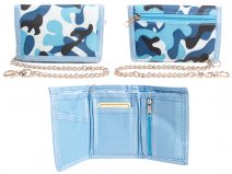 8004 BLUE Camouflage Print Trifold Wallet with Chain