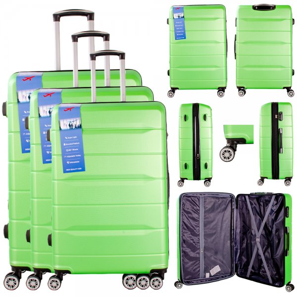 T-HC-24 LIME GREEN SET OF 3 TRAVEL TROLLEY SUITCASE