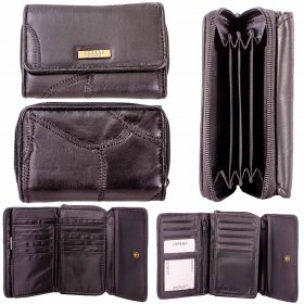 4617 BLACK MULTI-PATCH LEATHER PURSE W/MULTIPLE CARD SLOTS