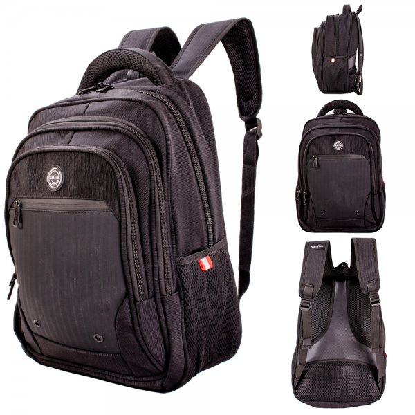 2654 BLACK/BLACK 16'' PINSTRIPE POLYESTER BACKPACK W/PU PATTERN