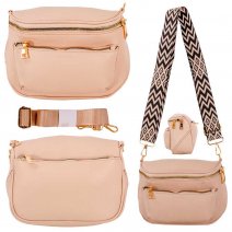 7268 MINK LEATHER GRN PU X-BODY WAIST BAG W/INTERCHANGABLE STRAP