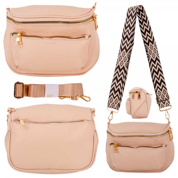 7268 MINK LEATHER GRN PU X-BODY WAIST BAG W/INTERCHANGABLE STRAP