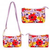 5716 PINK FLORAL PU X-BODY BAG W/3 ZIP