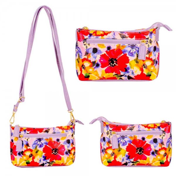 5716 PINK FLORAL PU X-BODY BAG W/3 ZIP