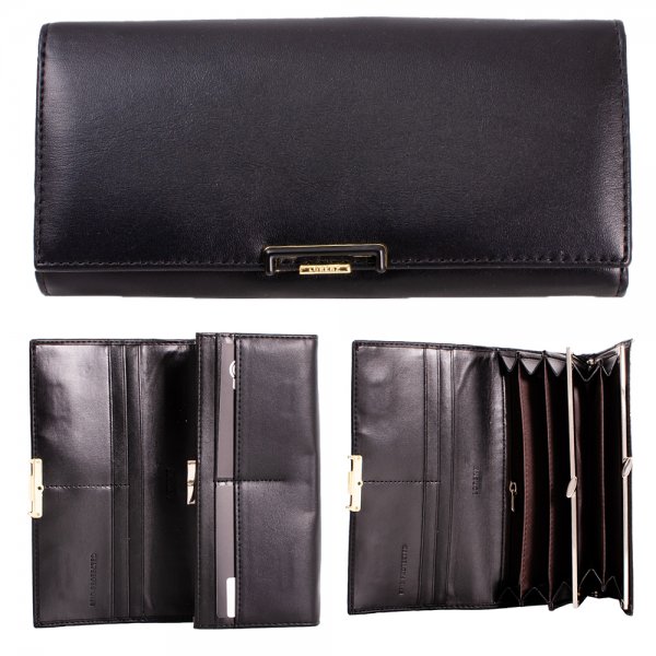7260 BLACK LARGE PU TRIFOLD WALLET PURSE W/MULTIPLE CARD SECTION