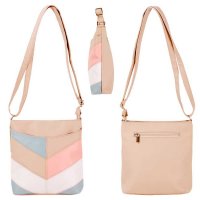 5710 BEIGE/PINK/BLUE/WHITE PU TOP ZIP X-BODY/SHOULDER BAG