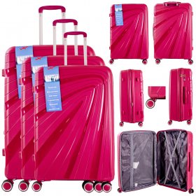 T-HC-PP03 BURGUNDY SET OF 3 TRAVEL TROLLEY SUITCASE