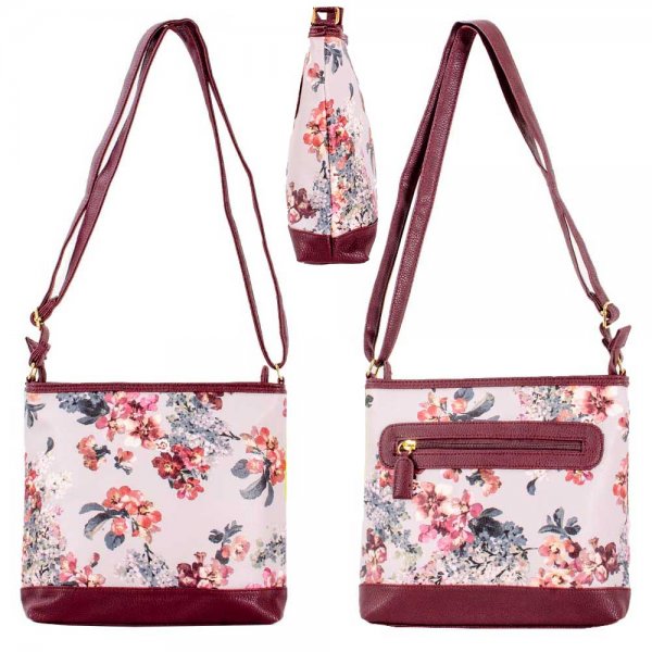 5717 GREY FLORAL PU TOP ZIP X-BODY/SHOULDER BAG