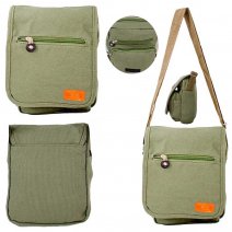 LL-255 GREEN CANVAS X-BODY SHOULDER BAG W/4 ZIPS