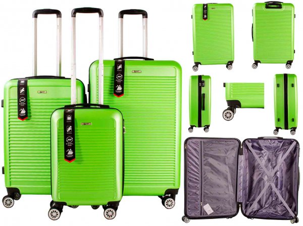 EV-442 LIME GREEN SET OF 3 TRAVEL TROLLEY LUGGAGE SUITCASE