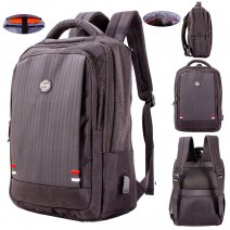 2655 BLACK/BLACK 18'' PINSTRIPE POLYESTER BACKPACK W/PU PATTERN