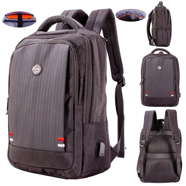 2655 BLACK/BLACK 18'' PINSTRIPE POLYESTER BACKPACK W/PU PATTERN