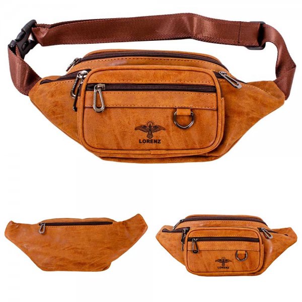 6897 TAN PREMIUM TWO-TONE PU BUMBAG W/6 ZIPS