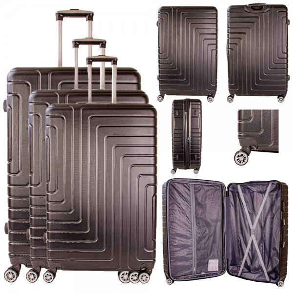 T-HC-10 BLACK SET OF 3 TRAVEL TROLLEY SUITCASES