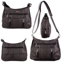 3734 BLACK C.HIDE TWIN TOP ZIP LEATHER SHOULDER BAG